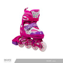 patines en linea de color rosa con protecciones