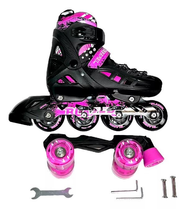 PATINES BLAZER 2 EN 1 AJUSTABLES DE TALLA NEGRO ROSA