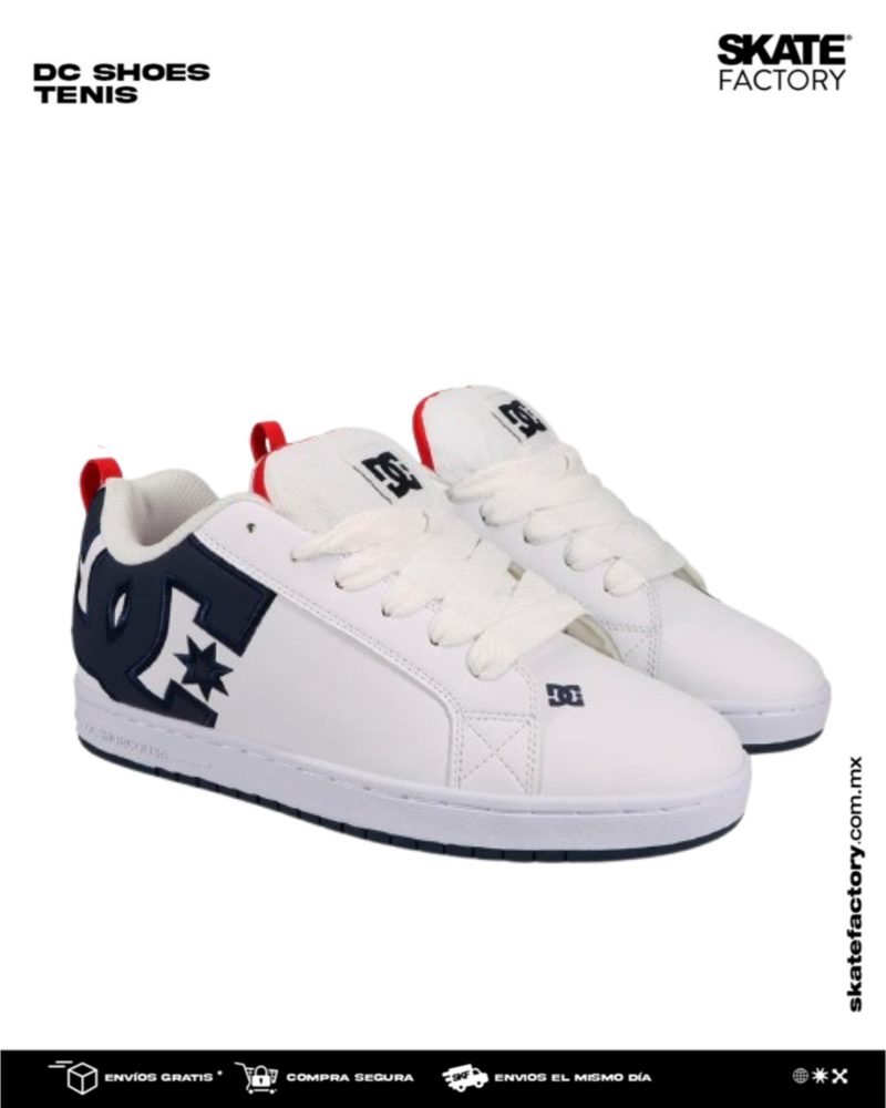 TENIS DC SHOES COURT GRAFFIK BLANCO MARINO ROJO