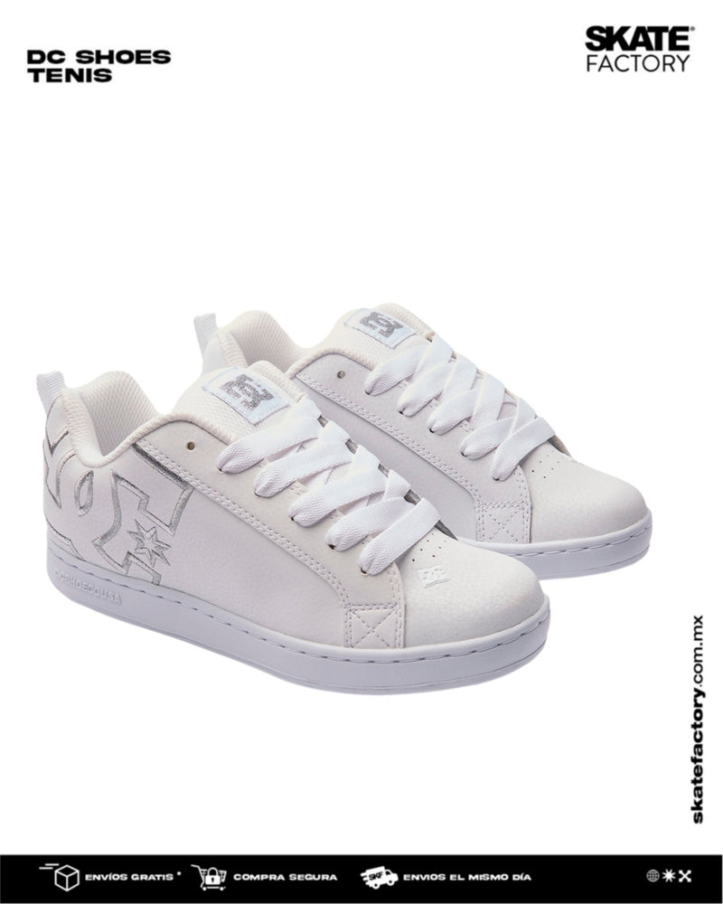 TENIS DC SHOES COURT GRAFFIK DAMA BLANCO PLATA