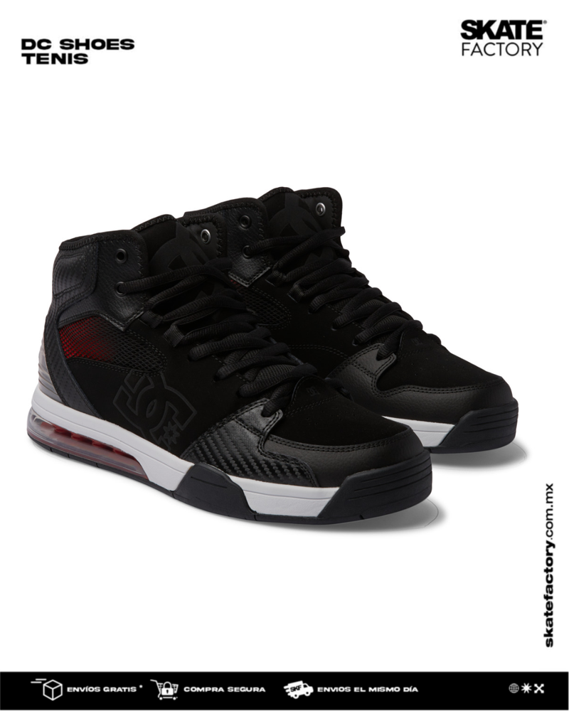 TENIS DC SHOES CABALLERO VERSATILE HI NEGRO ROJO