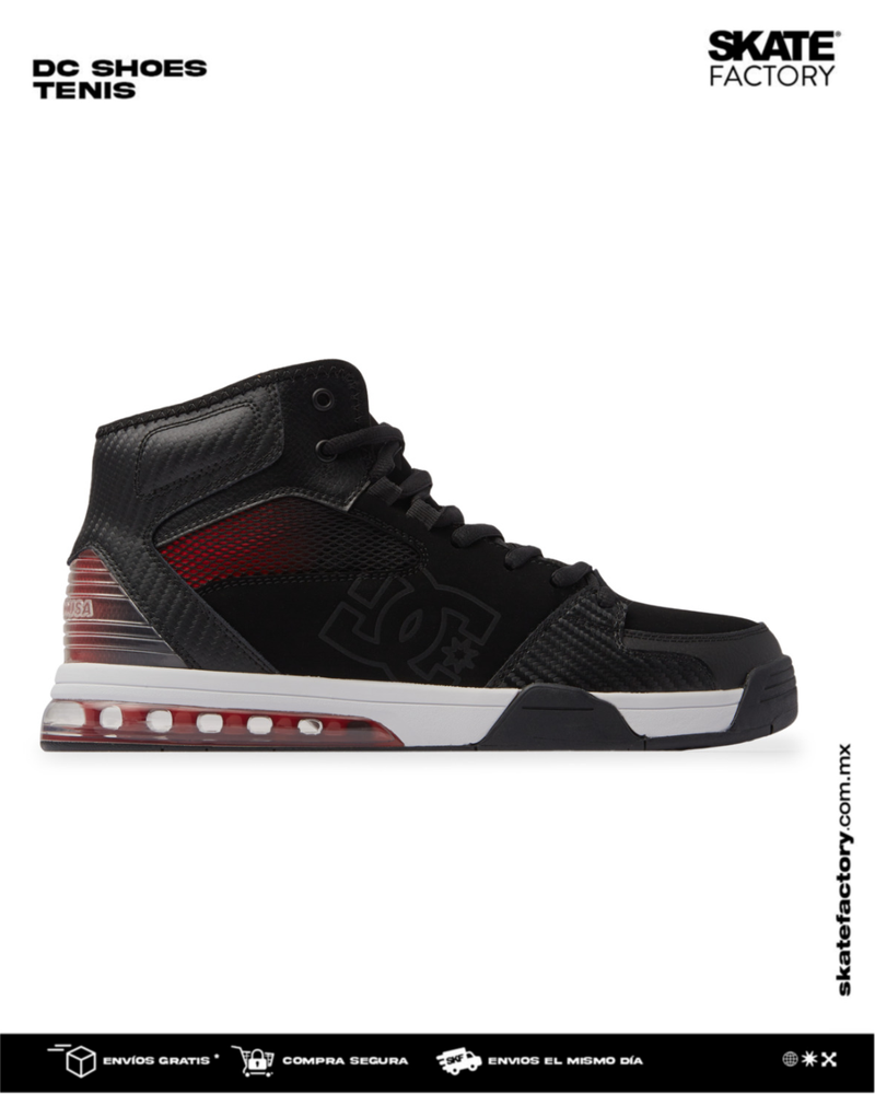 TENIS DC SHOES CABALLERO VERSATILE HI NEGRO ROJO