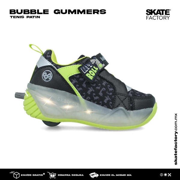 TENIS PATIN CON LED PARA NIÑO BUBBLE GUMMERS NEGRO VERDE