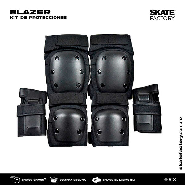 KIT DE PROTECCIONES BLAZER NEGRO RODILLERAS CODERAS Y MUÑEQUERAS CON BOLSA