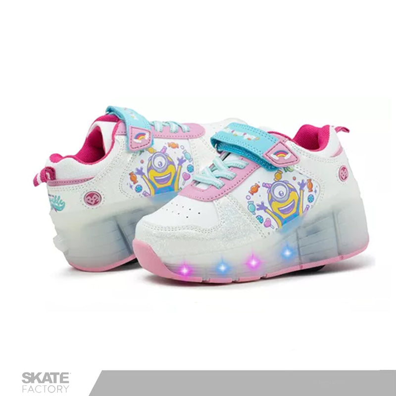 TENIS PATIN CON LED PARA NIÑO BUBBLE GUMMERS MINIONS BCO-ROSA