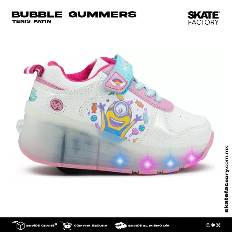 TENIS PATIN CON LED PARA NIÑO BUBBLE GUMMERS MINIONS BCO-ROSA