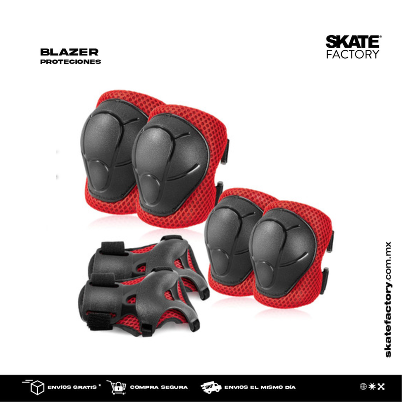 KIT DE PROTECCIONES RODILLERAS CODERAS Y MUÑEQUERAS ROJAS