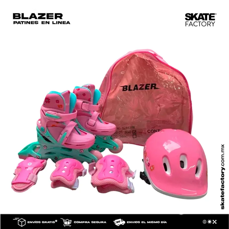 KIT DE PATINES EN LINEA PARA NIÑOS ROSA AZUL