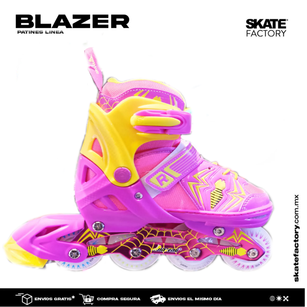 PATINES BLAZER EN LINEA  PARA NIÑA INCLUYE PROTECCIONES ROSA AMARILLO