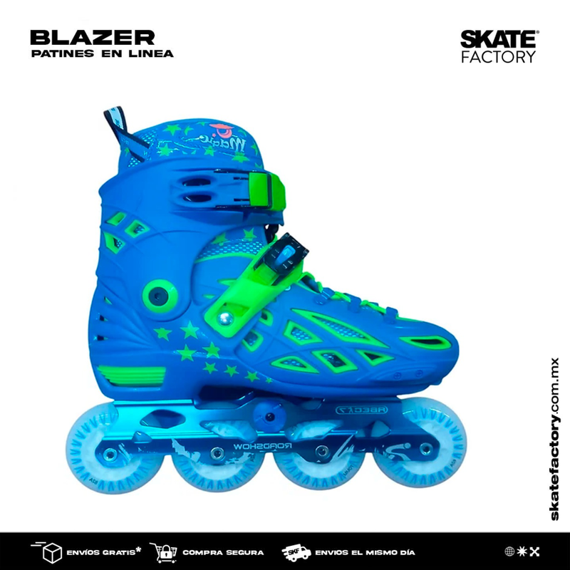 PATINES EN LINEA ROADSHOW COLOR AZUL CON VERDE CON LUCES