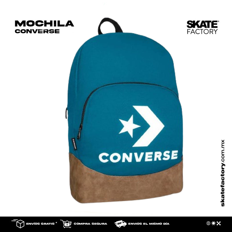 MOCHILA ESCOLAR PARA UNISEX MARCA CONVERSE COLOR VERDE PETROLEO