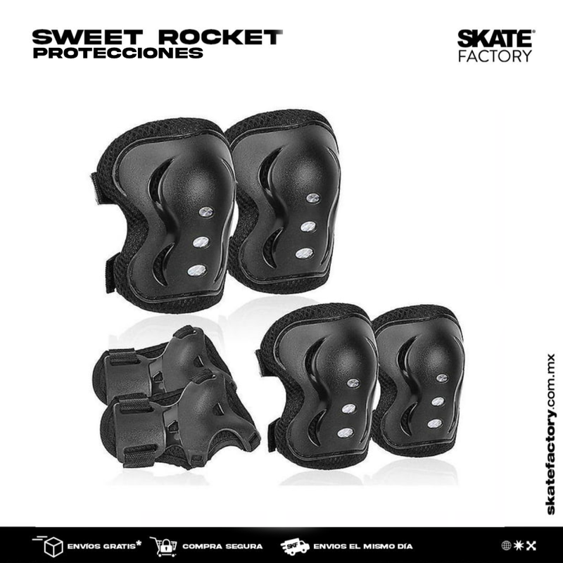 KIT DE PROTECCIONES RODILLERAS CODERAS Y MUÑEQUERAS NEGRAS