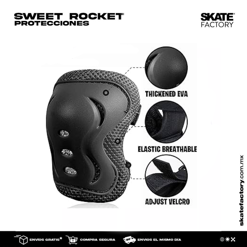 KIT DE PROTECCIONES RODILLERAS CODERAS Y MUÑEQUERAS NEGRAS