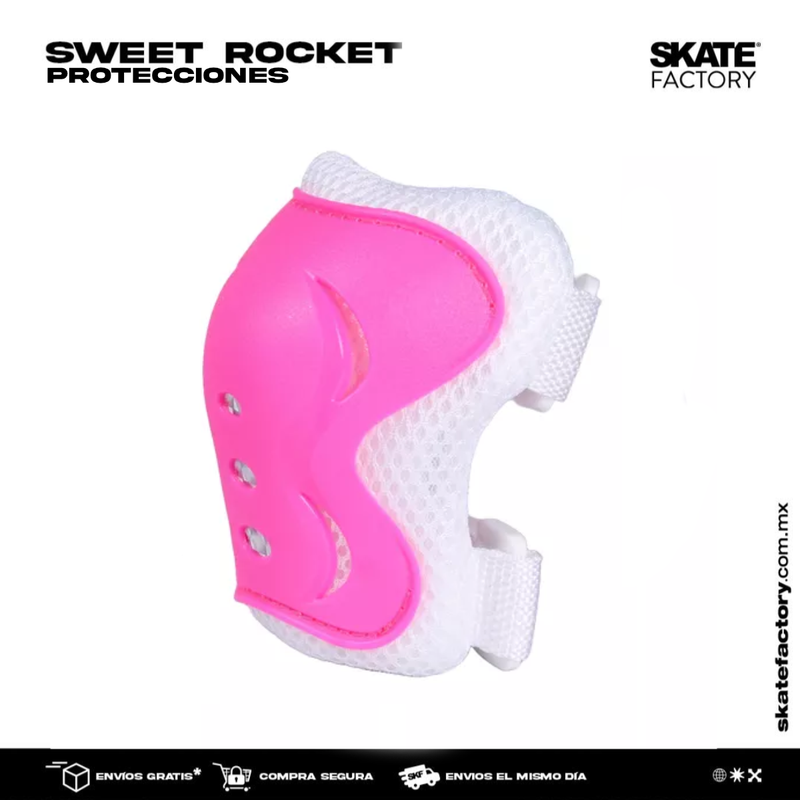 KIT DE PROTECCIONES RODILLERAS CODERAS Y MUÑEQUERAS ROSAS