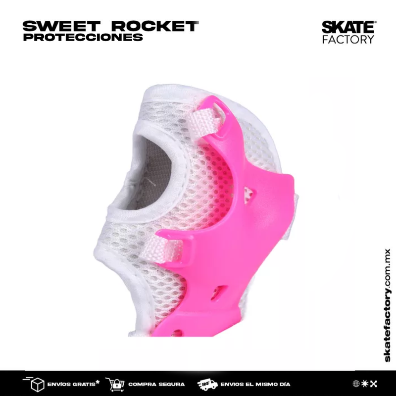 KIT DE PROTECCIONES RODILLERAS CODERAS Y MUÑEQUERAS ROSAS