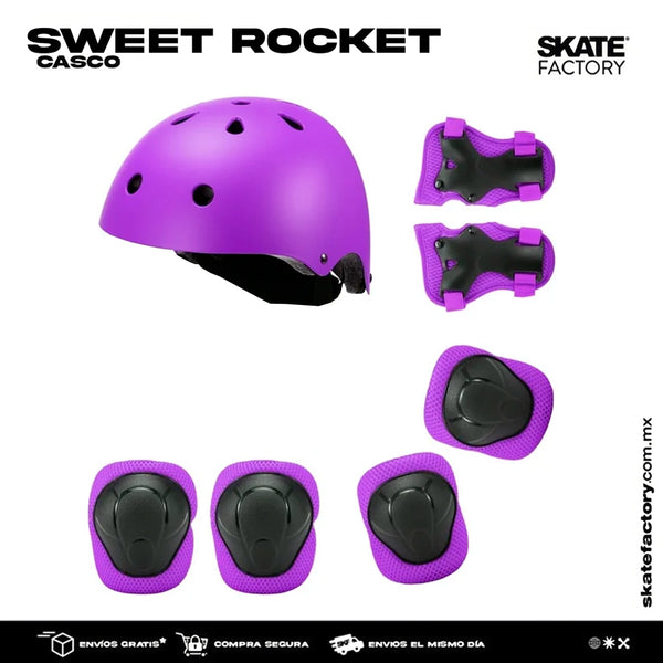 CASCO CON PROTECCIONES SWEET ROCKET MORADO