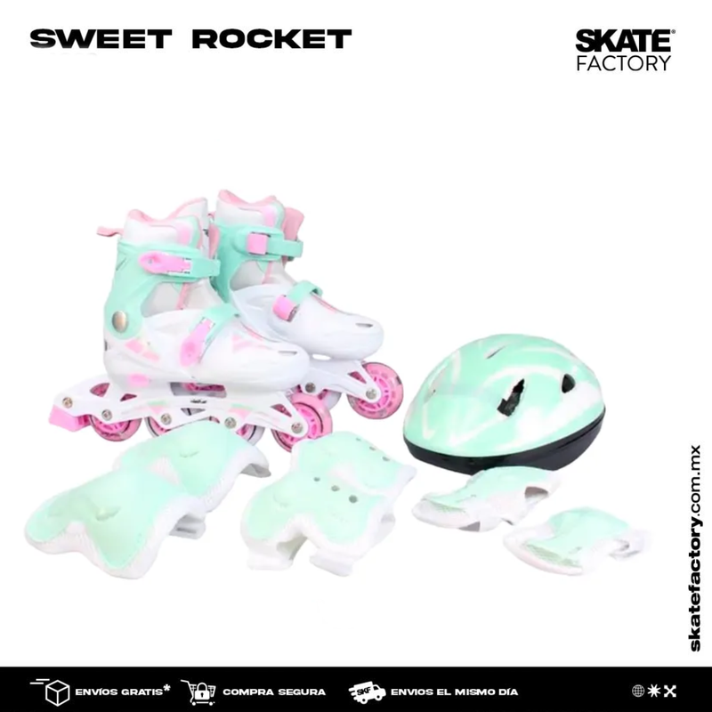 PATINES EN LINEA PARA NIÑA SWEET ROCKET BLANCO MENTA