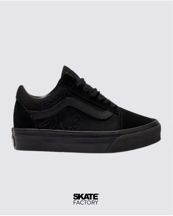 VANS TENIS OLD SKOOL NEGRO MONOCROMO GRABADO DE ROSA