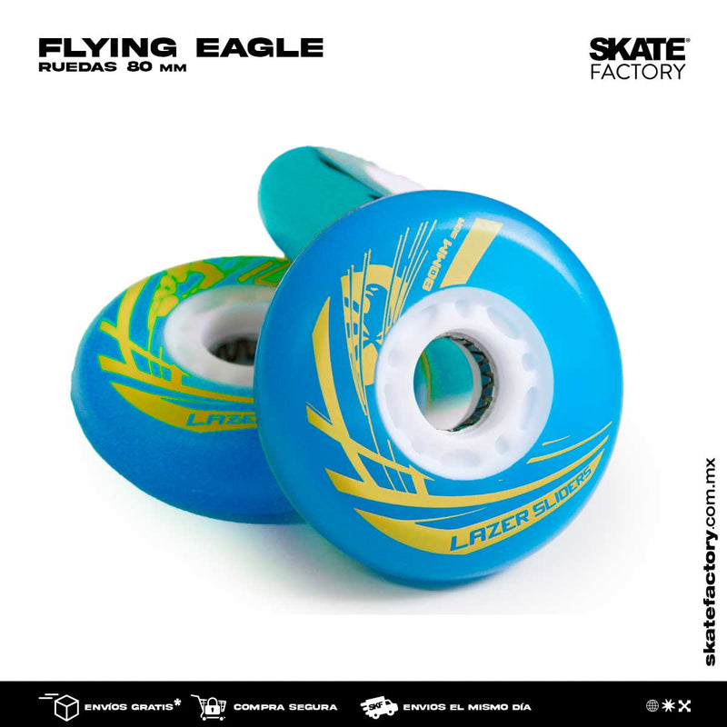 RUEDAS PARA PATINES LED SET DE 4 PZ FLYING EAGLE SLIDER 76MM 90A AZUL