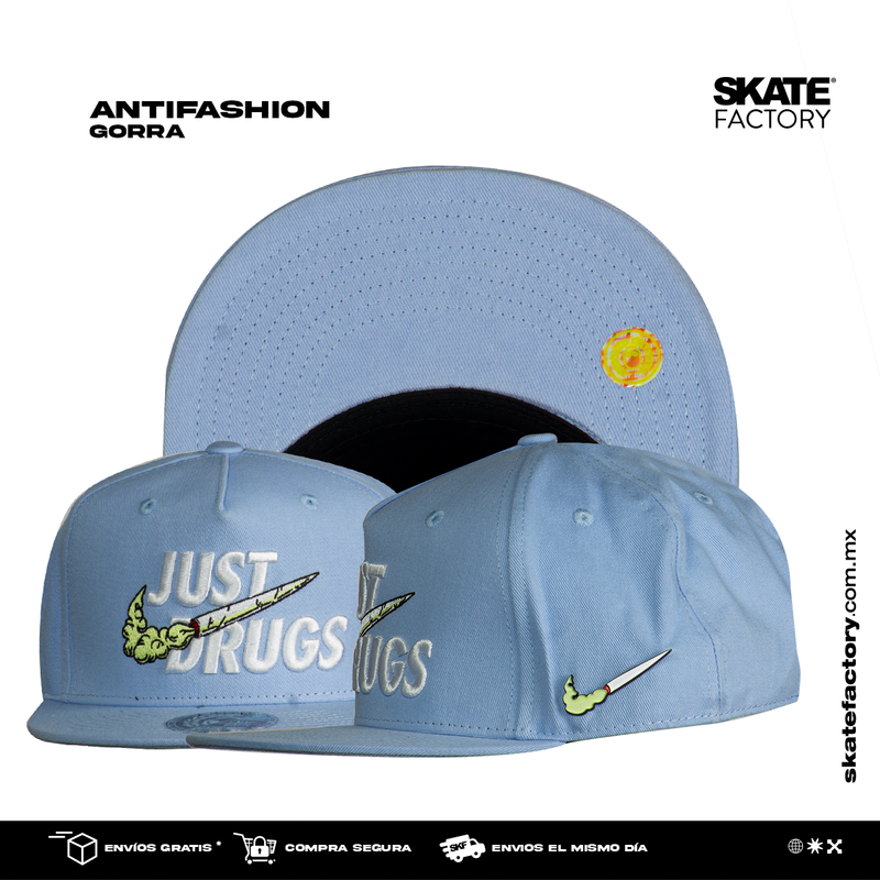 GORRA PLANA SNAPBACK PARA HOMBRE ANTIFASHION JUST DRUGS AZUL