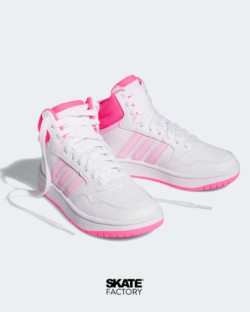 TENIS ADIDAS MUJERHOOPS 3.0 MID EN COLOR BLANCO Y ROSA