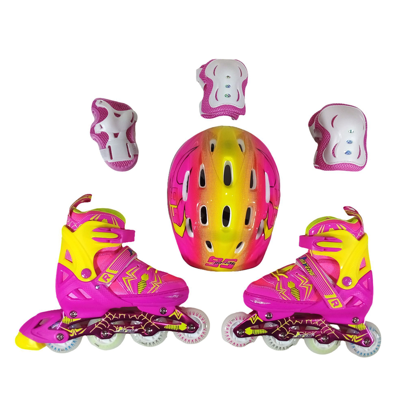 PATINES BLAZER EN LINEA  PARA NIÑA INCLUYE PROTECCIONES ROSA AMARILLO