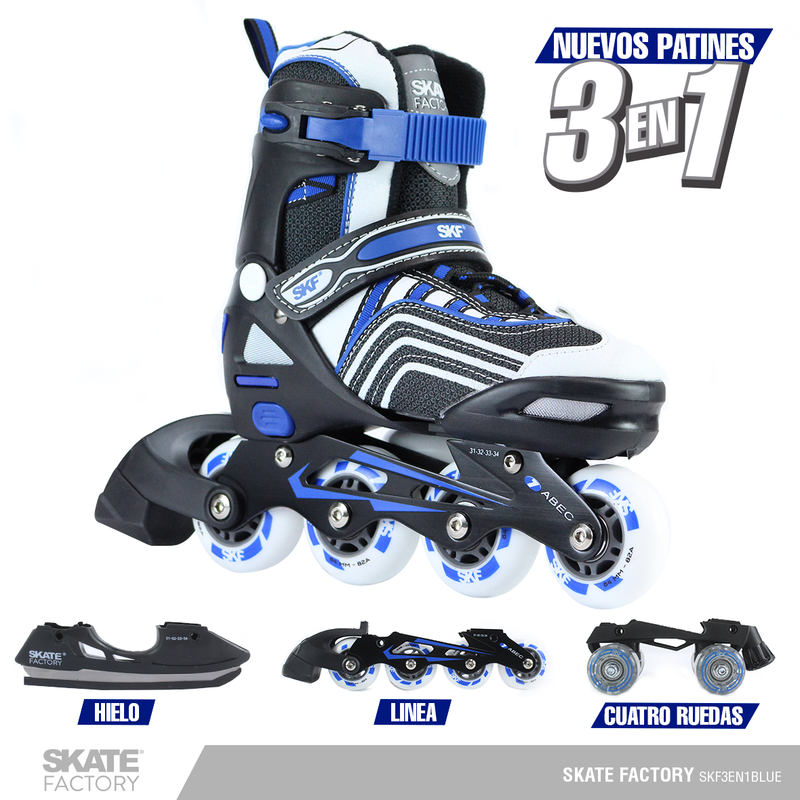 SKATE FACTORY 3 EN 1 PATINES AJUSTABLES NIÑO AZUL