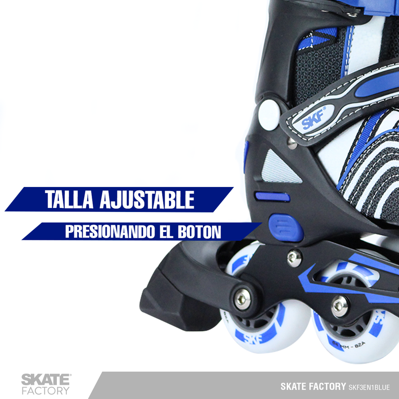 SKATE FACTORY 3 EN 1 PATINES AJUSTABLES NIÑO AZUL