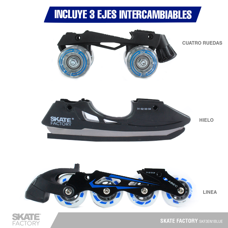 SKATE FACTORY 3 EN 1 PATINES AJUSTABLES NIÑO AZUL