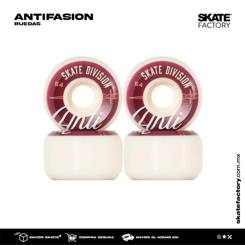 Ruedas para skateboard de 54 mm ideales para patinar en parque y ciudad. Marca nacional. Cambia las llantas de tu skateboard ahora, con este pack de llantas sigue patinando en tu skatepark favorito consulta precios en tus skateshop skate factory mx empieza a hacer trucos en tu patineta ahora, envíos gratis en compras mayores a $999 pesos compra fácil y rápido Encuéntralos en tu skate shop, Skate factory ®.