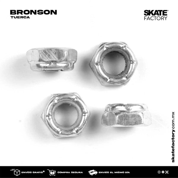 Encuentra las mejores refacciones para tu patineta en skate shop skate factory aquí puedes encontrar las tuercas para skateboard de Bronson, empieza a hacer trucos en tu patineta ahora, envíos gratis en compras mayores a $999 pesos compra fácil y rápido Encuéntralos en tu skate shop, Skate factory ®.