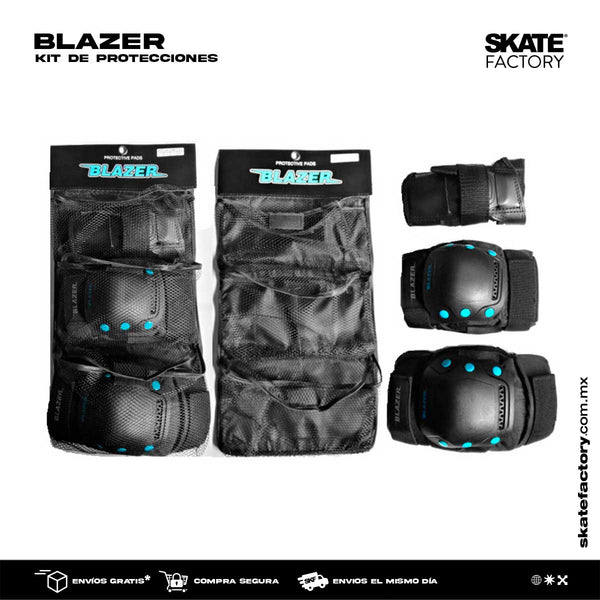 Los kits de Blazer de protecciones son Ideales para comenzar patinar sin miedo. Son esenciales para ir seguro y sin golpes ya sea en patines freeskate, en línea, agresivo o quads o en cualquier tipo de patines Encuéntralos en tu skate shop, Skate factory ®.