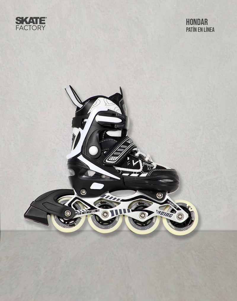 Par de patines en línea azul-negro, HONDAR HD IN LINE marca chicago a de 4 ruedas para hacer freeskate, encuéntralos en tus roller shop skate factory ®, La primer tienda de patines en compras mayores a $999 mxn el envió es gratis. Tenemos las mejores marcas de patines para niña, patines para niños y patines para adultos. Encuéntralos en tu skate shop, Skate factory ®.