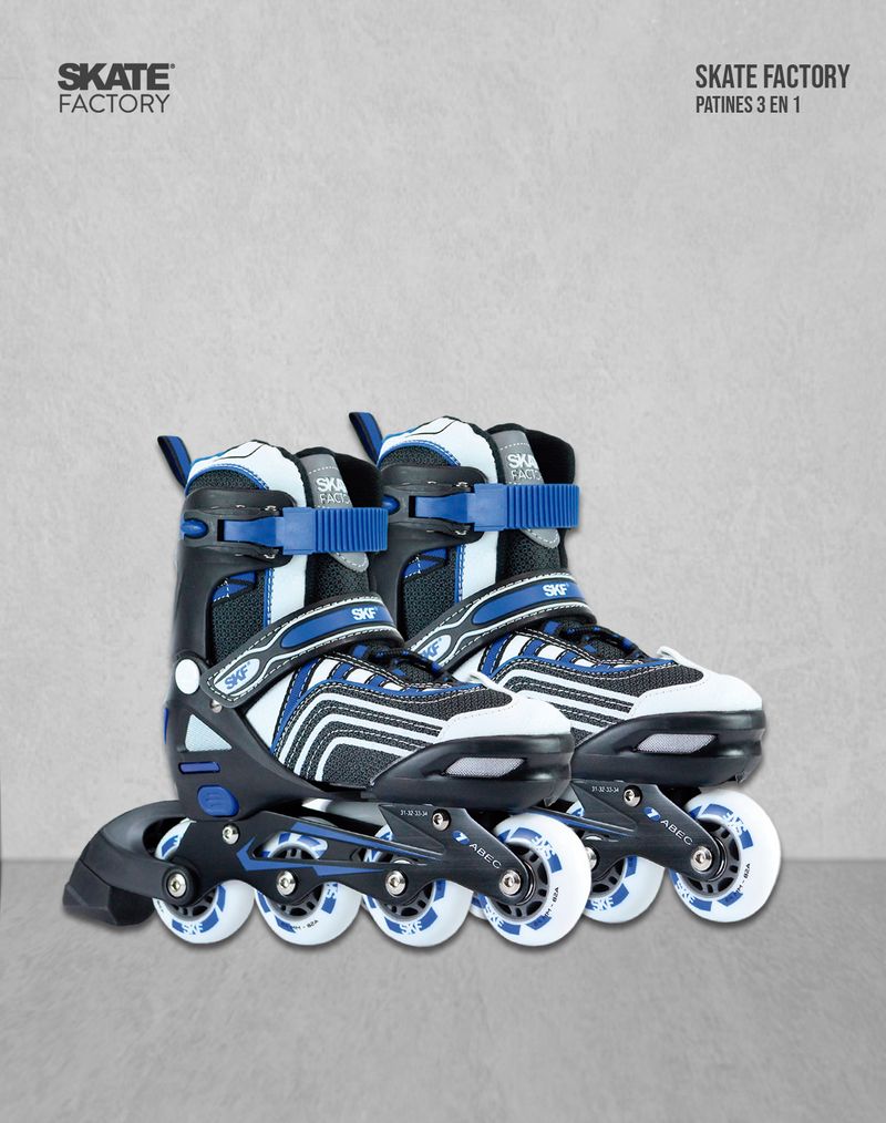 SKATE FACTORY 3 EN 1 PATINES AJUSTABLES NIÑO AZUL