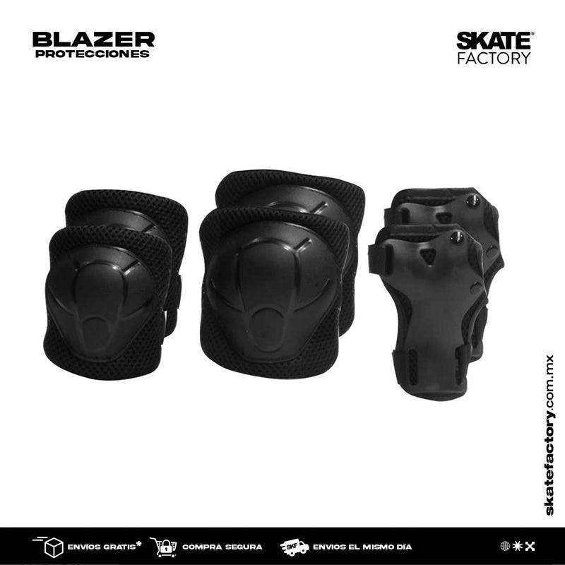 Los kits de Blazer de protecciones son Ideales para comenzar patinar sin miedo. Son esenciales para ir seguro y sin golpes ya sea en patines freeskate, en línea, agresivo o quads o en cualquier tipo de patines Encuéntralos en tu skate shop, Skate factory ®.