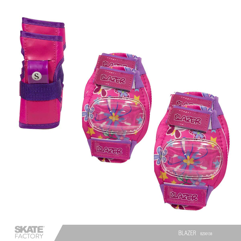 patines en linea de color rosa con protecciones 