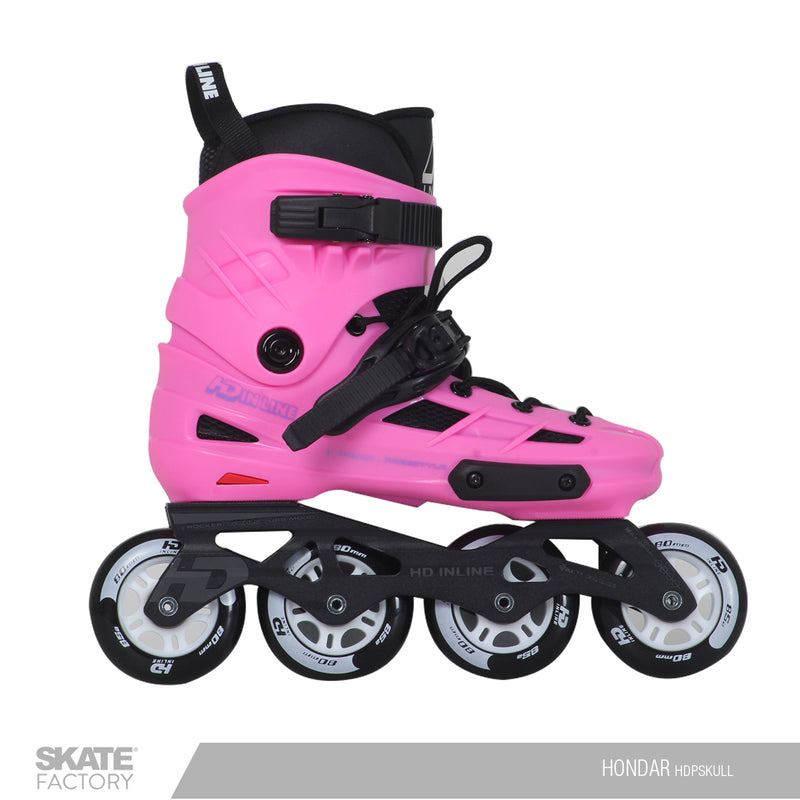 Par de patines en línea rosas HONDAR HD IN LINE a de 4 ruedas para hacer freeskate, encuéntralos en tus roller shop skate factory ®, La primer tienda de patines en compras mayores a $999 mxn el envió es gratis. Tenemos las mejores marcas de patines para niña, patines para niños y patines para adultos. Encuéntralos en tu skate shop, Skate factory ®.