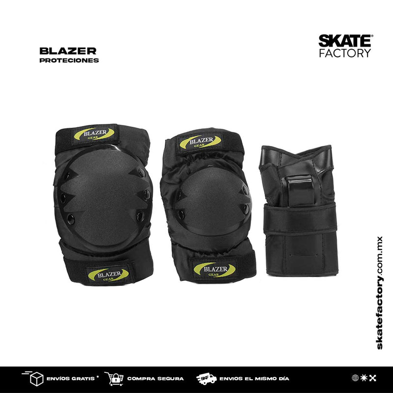 Los kits de Blazer de protecciones son Ideales para comenzar patinar sin miedo. Son esenciales para ir seguro y sin golpes ya sea en patines freeskate, en línea, agresivo o quads o en cualquier tipo de patines Encuéntralos en tu skate shop, Skate factory ®.
