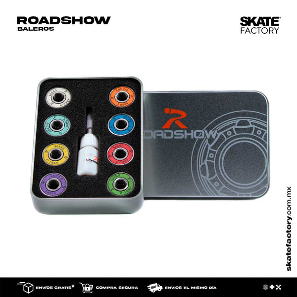 BALEROS PARA PATINES SET DE 16 PZ ABEC 7 ROADSHOW MULTICOLOR Aumenta la velocidad a tu skateboard con estos baleros ABEC 9 continua en el skateboarding con más velocidad, práctica tus mejores trucos en skateboard envíos gratis en compras mayores a $999 pesos compra fácil y rápido Encuéntralos en tu skate shop, Skate factory ®.
