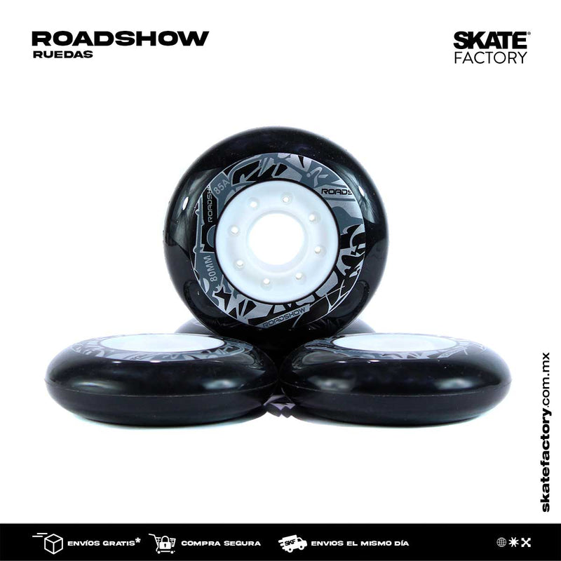Cambia las ruedas de tus patines ahora, con este pack de llantas sigue patinando en tu skatepark con las ruedas de la marca Roadshow, consulta precios en tus skateshop skate factory mx empieza a hacer trucos en tu patineta ahora, envíos gratis en compras mayores a $999 pesos compra fácil y rápido Encuéntralos en tu skate shop, Skate factory ®.