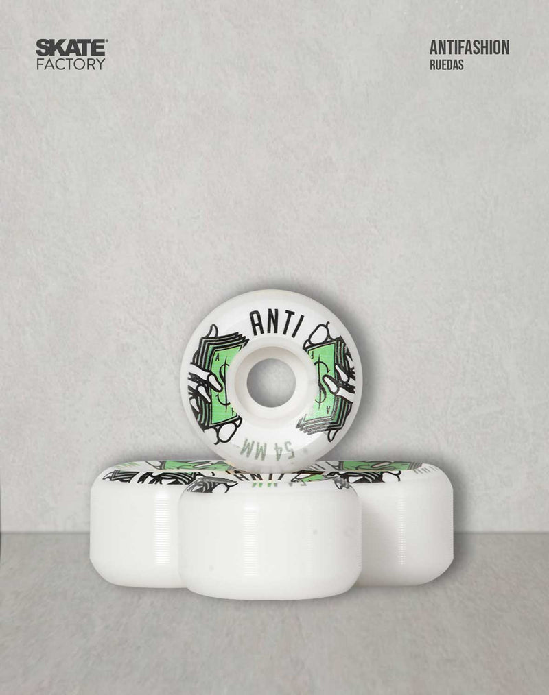 LLANTAS ANTIFASHION PARA SKATEBOARD DOLAR BLANCO VERDE 54MM