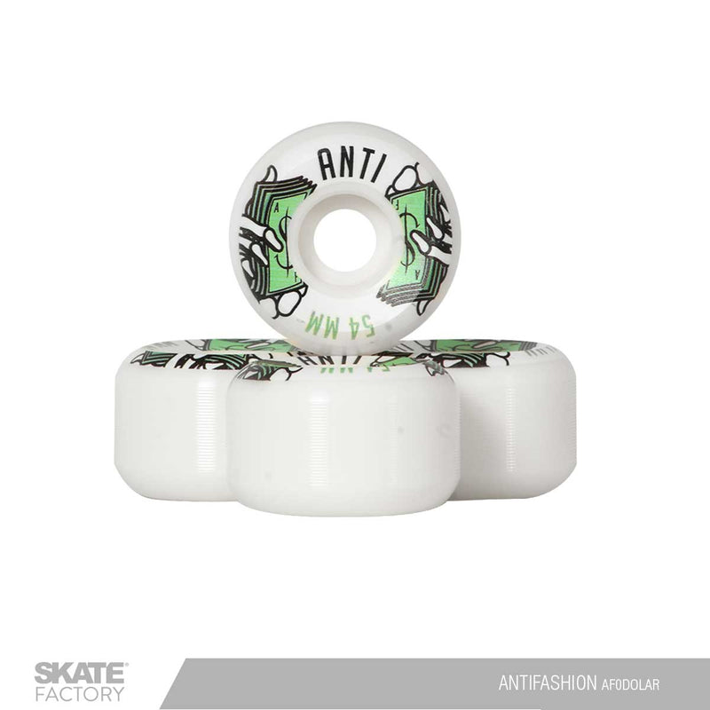 LLANTAS ANTIFASHION PARA SKATEBOARD DOLAR BLANCO VERDE 54MM