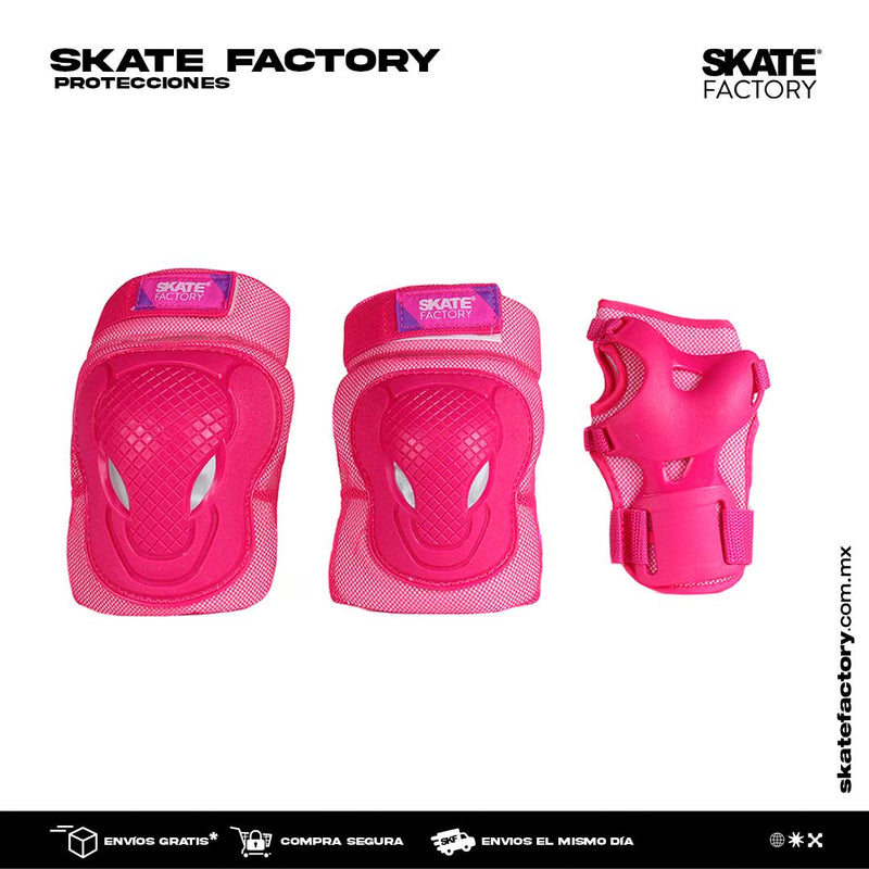 KIT DE PROTECCIONES SKATE FACTORY ROSA