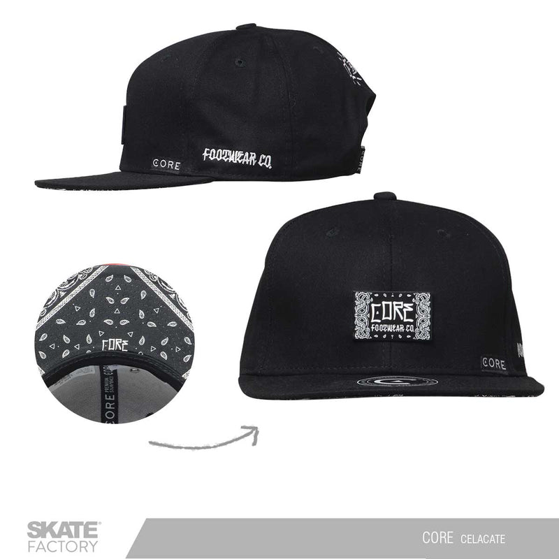 Gorra snapback de color negro de la marca core footware. Con pines metalico y diseño en la visera de textura de palicate. Snapback Gorra core negra. Marca mexicana con patinetas, gorras y accesorios. Visítanos y descubre todo lo que core tiene para ti. Disponibles en Skate Factory tu skate shop favorito, Envíos gratis en compras mayores a $999 pesos compra fácil y rápido Encuéntralos en tu skate shop, Skate factory ®.
