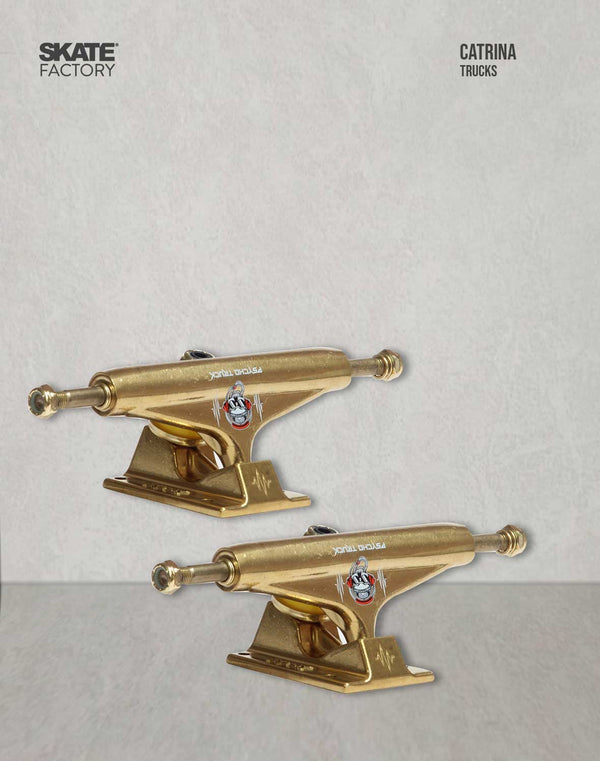 Encuentra las mejores refacciones para tu patineta en skate shop skate factory aquí puedes encontrar los trucks para skateboard de Catrina, empieza a hacer trucos en tu patineta ahora, envíos gratis en compras mayores a $999 pesos compra fácil y rápido Encuéntralos en tu skate shop, Skate factory ®.