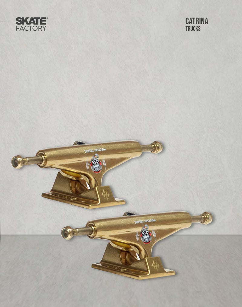 Encuentra las mejores refacciones para tu patineta en skate shop skate factory aquí puedes encontrar los trucks para skateboard de Catrina, empieza a hacer trucos en tu patineta ahora, envíos gratis en compras mayores a $999 pesos compra fácil y rápido Encuéntralos en tu skate shop, Skate factory ®.